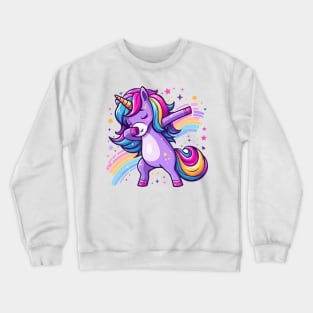 Dabbing Unicorn Rainbow Girls Kids Women Dab Unicorn Crewneck Sweatshirt